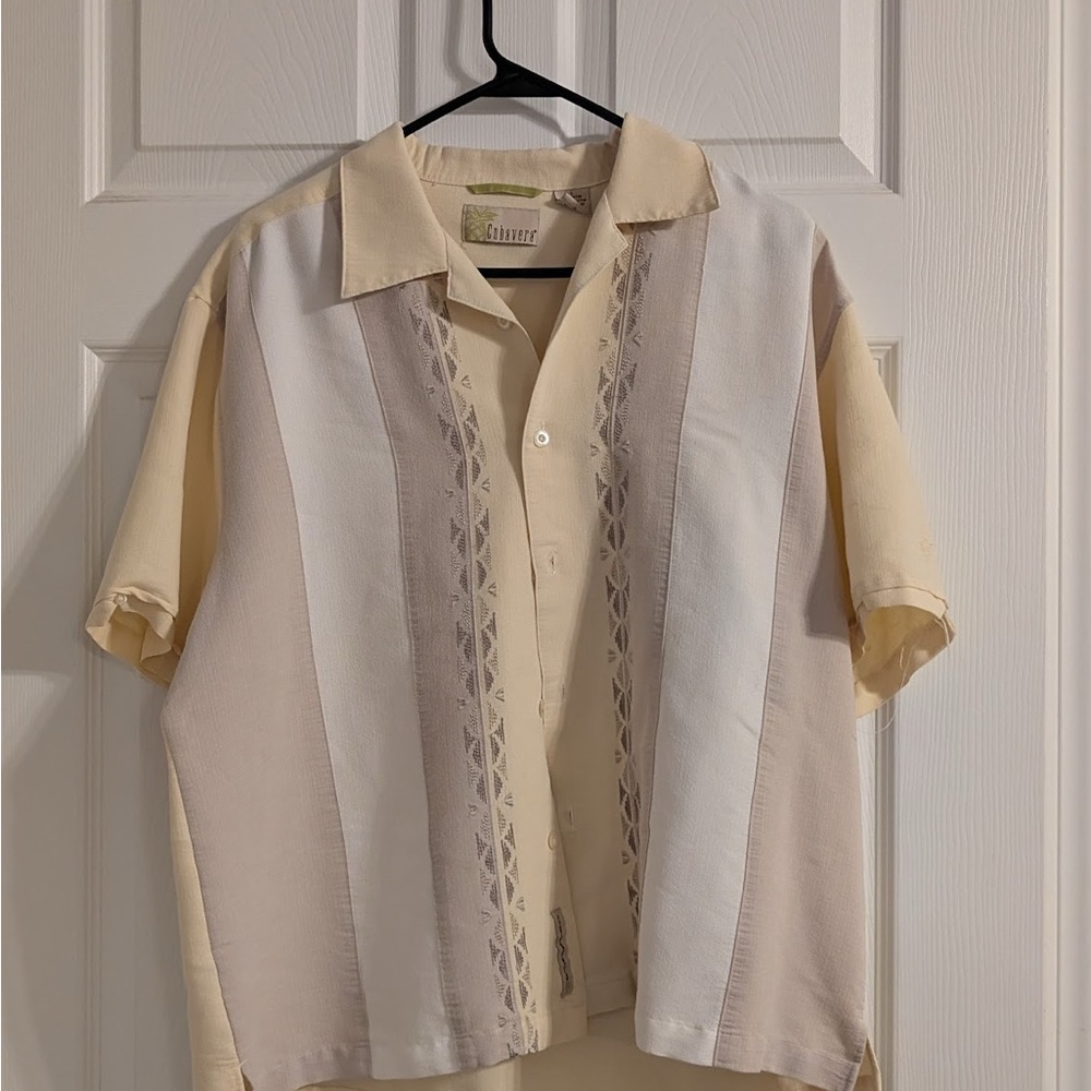 Cubavera Striped Short Sleeve Button-Up Shirt size large